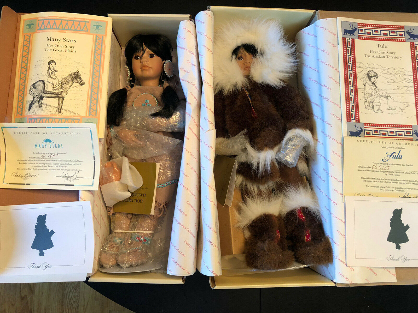 Nib Set Of 2 Porcelain Dolls Native American “many Stars” And “tulu” Linda Mason