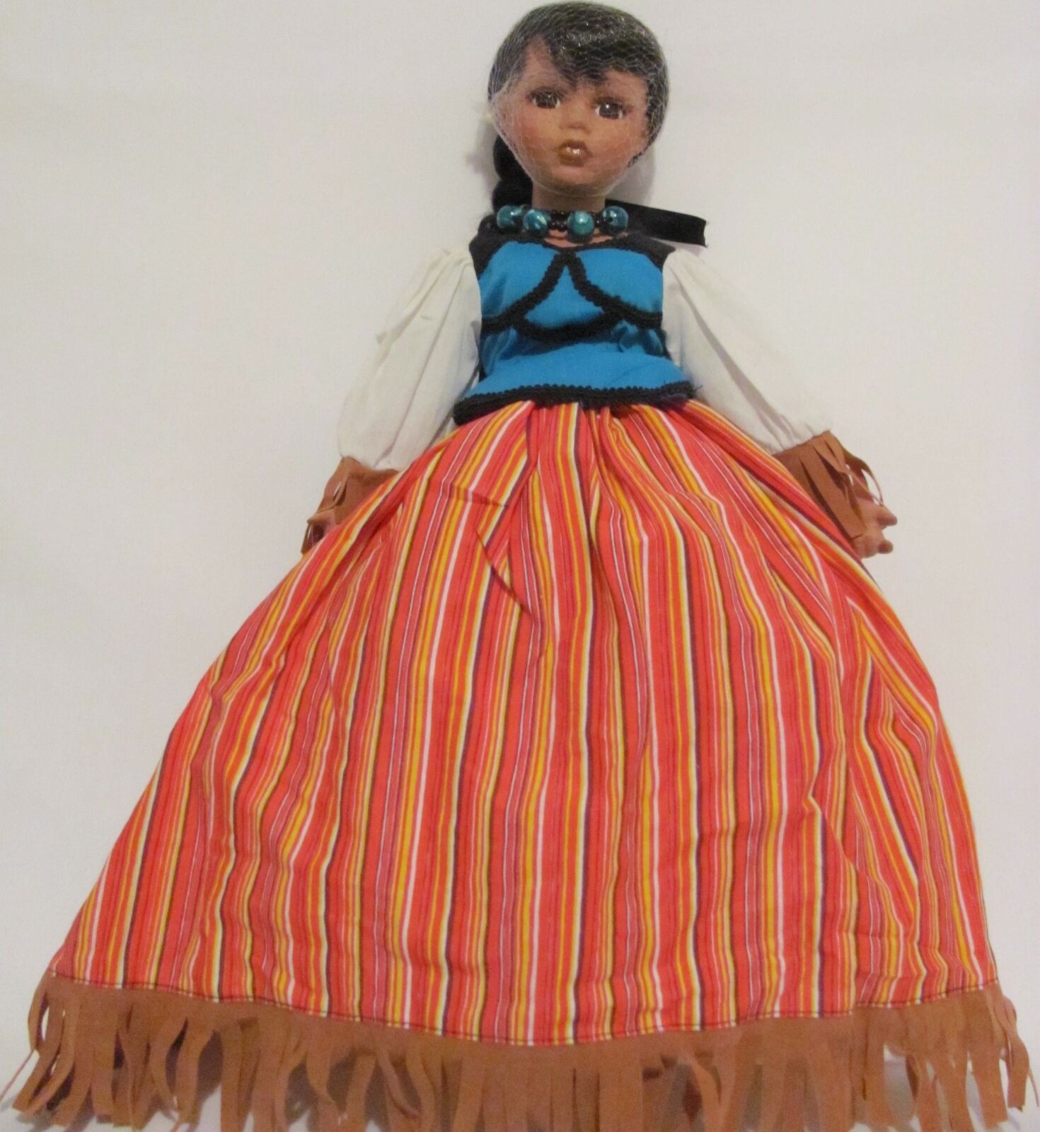 Native American Porcelain Doll 17" Tall Braided Olive Skin Girl Collect Decor